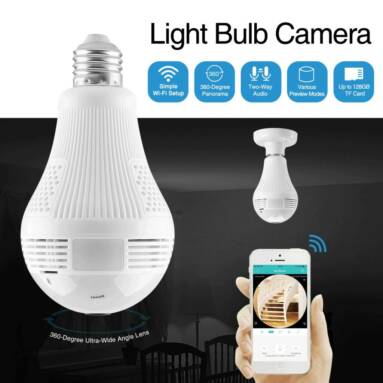 €17 with coupon for 360° 960P Smart Wireless Camera LED Light Bulb FishEye CCTV 1.3MP Panoramic Security for Home AC100-240V from BANGGOOD