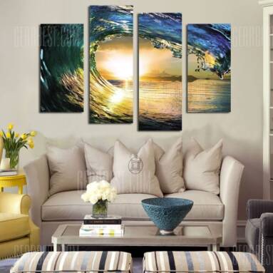 $13 flash sale for 4PCS Waves Printing Canvas Wall Decoration colormix from GearBest