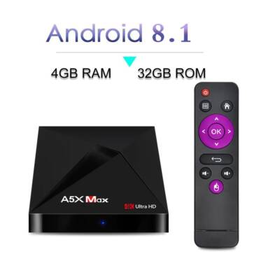 $43 with coupon for A5X MAX Android 8.1 TV Box 4GB RAM + 32GB ROM- BLACK EU PLUG EU warehouse from GearBest