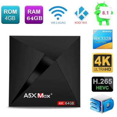 $55 with coupon for A5X MAX+ TV Box Support 4K H.265 – BLACK EU PLUG from GearBest