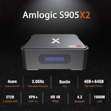 $67 with coupon for A95X Max TV Box Amlogic S905X2 / Android 8.1 / 4GB RAM + 64GB ROM / 2.4G + 5G WiFi / 1000Mbps / BT4.2 / Support 2.5inch SSD / HDD – BLACK EU PLUG from GearBest