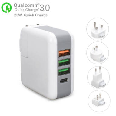 Free Shipping 25W 4 Port USB Wall Charger  QC 3.0 Type-C Only $9.99  from Zapals