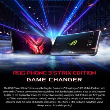 €501 with coupon for ASUS ROG Phone 3 ZS661KS Strix Edition Global Rom 6.59 inch FHD+ 144Hz Refresh Rate NFC Android 10 6000mAh 12GB 128GB Snapdragon 865 5G Gaming Smartphone from EU CZ warehouse BANGGOOD