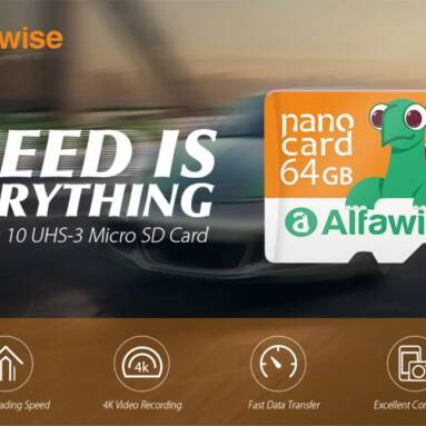 $9 with coupon for Alfawise 64GB UHS-3 High Speed Micro SD Card – SAFFRON 64GB from GearBest