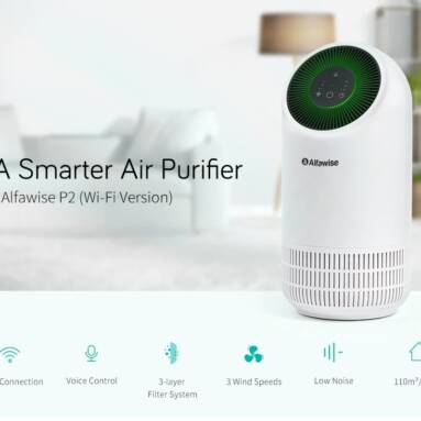 $62 with coupon for Alfawise P2 HEPA Smart Air Purifier WiFi AI Voice Control 3 Wind Speeds Touch Screen Low Noise 110m³/h CADR 3-layer Filter System – White WiFi Version from GEARBEST