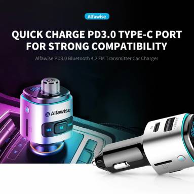 $9 with coupon for Alfawise PD3.0 Bluetooth 4.2 FM Transmitter Fast Charge Car Charger from GEARBEST