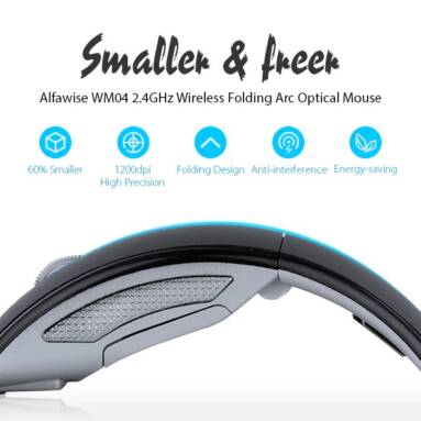 $4 with coupon for Alfawise WM04 2.4G Wireless Folding Arc Optical Mouse – BLACK from GearBest