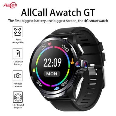 €108 with coupon for [Face Unlock] AllCall Awatch GT Face Recoginition Dual Chip System 3G+32G Dual Cameras 1260mAh Big Battery 4G-LTE Watch Phone – Black from BANGGOOD