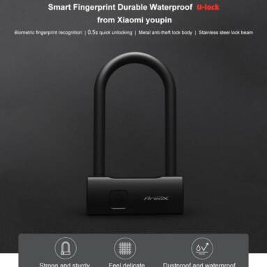 €44 with coupon for Areox Smart Waterproof Fingerprint Waterproof U-lock from Xiaomi youpin from BANGGOOD