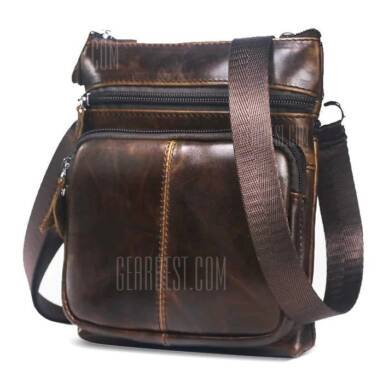 $14 with coupon for BULLCAPTAIN Genuine Leather Shoulder Bag  –  BROWN from Gearbest
