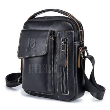 $14 with coupon for BULLCAPTAIN Men Genuine Leather Shoulder Bag  –  BLACK from GearBest