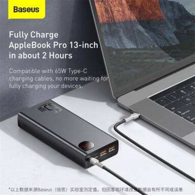 €50 with coupon for Baseus 65W 20000mAh Alluminum Power Bank External Battery Power Supply With 65W USB-C PD3.0 QC4.0+ & 30W QC3.0 USB-A * 2 Support AFC FCP SCP Fast Charging from EU FR warehouse BANGGOOD