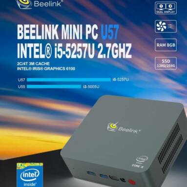 €251 with coupon for Beelink U57 Intel Core i5-5257U 8GB RAM 256GB SSD Licensed Windows 10 Mini PC Intel Iris Graphics 6100 2.4G+5G WIFI Bluetooth 1000Mbps LAN 2xHDMI from EU CZ warehouse GEEKBUYING