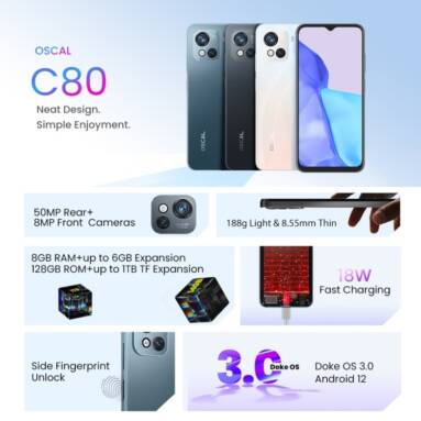€103 with coupon for Blackview Oscal C80 8GB+128GB Smartphone from EU warehouse GSHOPPER