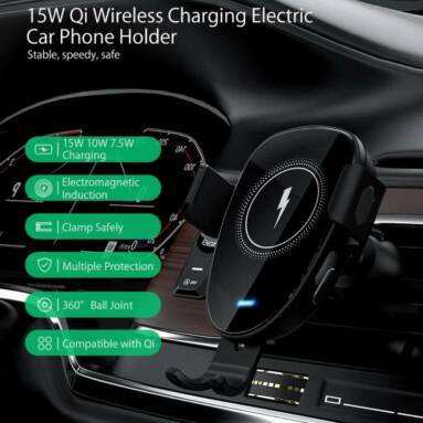 €11 with coupon for BlitzWolf® BW-CW2 Car 15W Qi Wireless Charger Automatic Clamping Air Vent Car Phone Holder from EU CZ warehouse BANGGOOD
