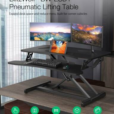 €62 with coupon for BlitzWolf® BW-ESD1 Pneumatic Lifting Table Standing Desk with Handle Control Adjustable Height Two-tier Design Large Desk Space Stable Structure from EU CZ WAREHOUSE BANGGOOD