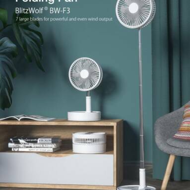 €26 with coupon for BlitzWolf® BW-F3 Folding Fan USB Desktop Fan with Remote Control 7.75 inches Pedestal Fan 4 Wind Mode 3 Gear Wind Speed 7200mAh Battery 7 Large Blades Adjustable Height 5m Air Supply Distance for Home Bedroom Livingroom Office Outdoor from EU PL warehouse BANGGOOD
