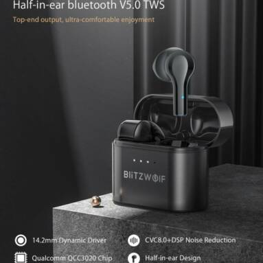 €28 with coupon for BlitzWolf® BW-FYE9 TWS Wireless Earbuds bluetooth 5.0 Earphone Half In-ear QCC3020 CVC8.0 DSP Noise Reduction Low Latency Gaming Headphone with Mic from EU CZ warehouse BANGGOOD