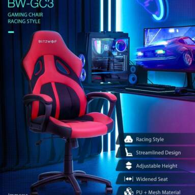 €74 with coupon for BlitzWolf® BW-GC3 Racing Style Gaming Chair PU + Mesh Material Grey Color Streamlined Design Adjustable Height Widened Seat Home Office from EU CZ warehouse BANGGOOD