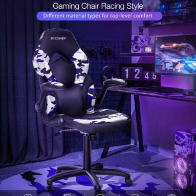 €65 with coupon for BlitzWolf® BW-GC4 Gaming Chair Racing Style with Camouflage/PU/Mesh Material Reversible Armrest Widened Seat and High Back Design for Home Office- Black from EU CZ warehouse BANGGOOD
