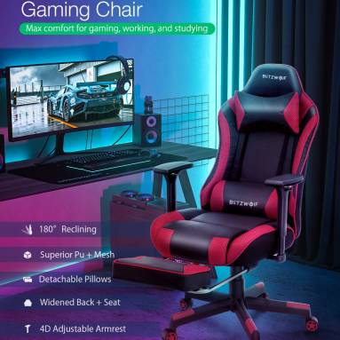 €115 with coupon for BlitzWolf® BW-GC5 Gaming Chair Ergonomic Design 180°Max Reclining 4D Adjustable Armrest Thicken Spring Cushion with Footrest for Home Office from EU CZ warehouse BANGGOOD