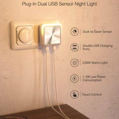 €4 with coupon for BlitzWolf® BW-LT14 Plug-in Smart Light Sensor LED Night Light with Dual USB Charging Socket from BANGGOOD