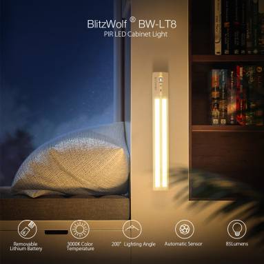 €12 with coupon for [Upgrade Version] BlitzWolf® BW-LT8 PIR Light Motion Sensor LED Cabinet Light Removable Lithium Battery 3000K Color Temperature for Bathroom Bedroom Storage Room Stick-on Stairs Step Light Bar from EU PL warehouse BANGGOOD