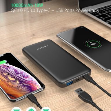 €13 with coupon for BlitzWolf® BW-P9 10000mAh 18W QC3.0 PD3.0 Type-c + USB Ports Power Bank with Fast Charging Dual Input and Output from EU CZ FR warehouse BANGGOOD