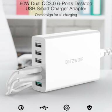 €21 with coupon for BlitzWolf® BW-S15 60W 6-Port USB Charger Dual QC3.0 Desktop Charging Station Smart Charger from EU ES FR warehouse BANGGOOD