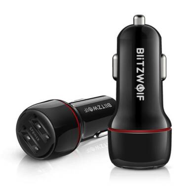 €5 with coupon for BlitzWolf® BW-SD1 24W Dual Ports LED Lights USB Car Charger With Power3S Tech from BANGGOOD