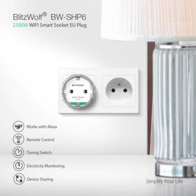€7 with coupon for BlitzWolf® BW-SHP6 10A EU Plug Metering Version WIFI Smart Socket 220V-240V Work with Amazon Alexa Google Assistant from BANGGOOD