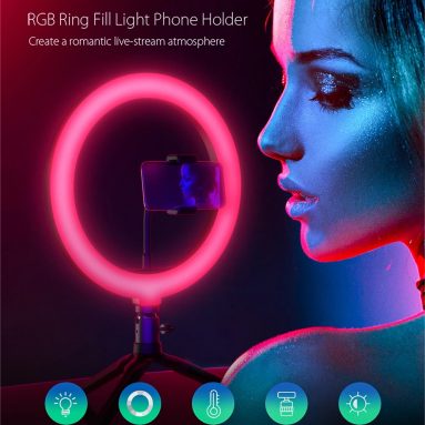 €12 with coupon for BlitzWolf® BW-SL5 10inch RGB LED Ring Light Dimmable Selfie Ring Lamp for YouTube Tiktok Live Stream Makeup With Tripod Phone Holder from EU PL warehouse BANGGOOD
