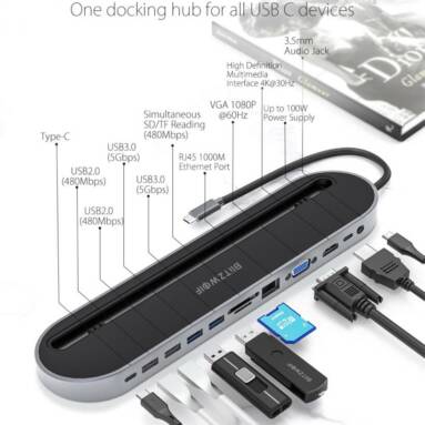 €48 with coupon for BlitzWolf® BW-TH9 12-in-1 USB-C Docking Station 12 Ports USB 3.0 Hub USB Adapter Converter from BANGGOOD