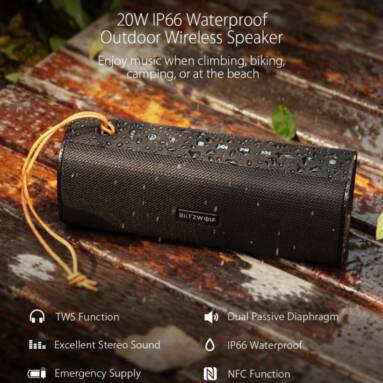 €43 with coupon for BlitzWolf® BW-WA2 20W Wireless bluetooth Speaker Dual Passive Diaphragm TWS NFC Bass Stereo Outdoors Soundbar with Mic from EU ES warehouse BANGGOOD