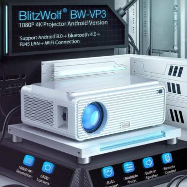 €148 with coupon for Blitzwolf® BW-VP3 Projector 6500 Lumens Android 8.0 Version 1+16GB bluetooth 4.0 RJ45 LAN 4K Resolution Multiple Ports Built-in Speaker Smart Home Theater Projector – EU CZ warehouse from BANGGOOD