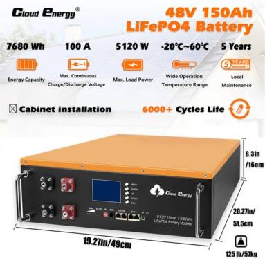 €1999 with coupon for Cloudenergy 48V 150Ah Cabinet Type Lithium LiFePO4 Deep Cycle Battery Pack from EU warehouse GEEKBUYING