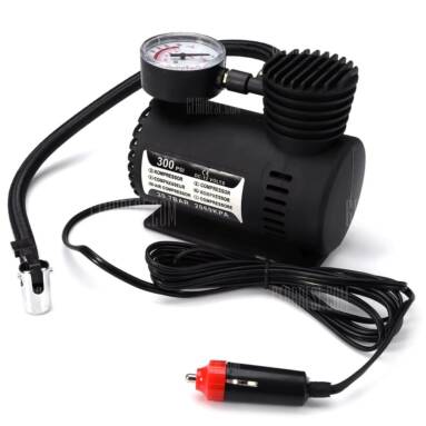 $9 flash sale for DC 12V 300 PSI Electric Pump Air Compressor Tyre Inflator for Car Motorcycle – Black from GearBest