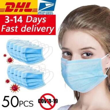 €24 / $25 with coupon for DHL 50pcs Surgical Medical Face Masks Anti Virus Disposable 3 layer Anti-bacteria Meltblown Earloops from GEARBEST
