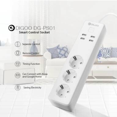 €18 with coupon for DIGOO DG-PS01 EU Plug Smart Power Strip Work with Alexa Smart Home USB Port Remote Control Multiple Socket – EU plug from BANGGOOD