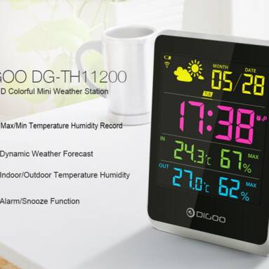 €18 with coupon for DIGOO DG-TH11200 HD Colorful Mini Weather Station Outdoor Indoor Thermometer Hygrometer Temperature Humidity Sensor Clock with Snooze Function Calendar from BANGGOOD