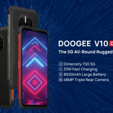 €220 with coupon for DOOGEE V10 Global Bands Dual 5G IP68&IP69K 8GB 128GB Dimensity 700 NFC Android 11 8500mAh 6.39 inch 48MP AI Triple Camera Octa Core Rugged Smartphone from BANGGOOD