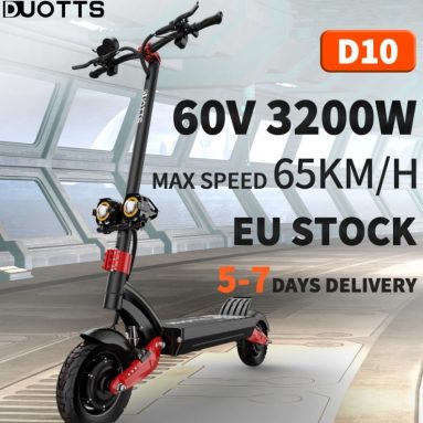 €1168 with coupon for DUOTTS D10 3200W 60V 20.8Ah Dual Motor 10in Folding Electric Scooter 65KM/H Max Speed 60-80KM Range E-Scooter from EU warehouse GSHOPPER