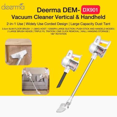 €78 with coupon for Deerma DX901 Push Rod Handheld 2 in 1 Vacuum Cleaner 12000Pa Powerful Suction 400W Lightweight for Home Hard Floor Carpet Car Pet Low Noise 1h Run Time from BANGGOOD