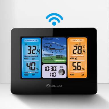 €10 with coupon for Digoo DG-EX001 WIFI APP Smart Weather Station Wireless Color Screen Temperature Humidity Outdoor Sensor Thermometer Hygrometer Weather Forecast Moon Phase from BANGGOOD