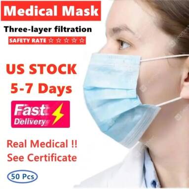 $48 with coupon for Disposable Medical Face Mask 3 Ply High Quality Cotton and Non-woven Filter Cloth FDA CE Approved – United States Medical Mask 50pcs US WAREHOUSE from GEARBEST