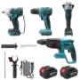 Doersupp 588VF 4Pcs Li-ion Battery Power Tool Set Angle Grinder Cordless Drill Hammer Electric Wrench Fit Makita