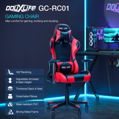 €89 with coupon for Douxlife® Racing GC-RC01 Gaming Chair Ergonomic Design 180°Reclining with Thick Padded High Back Added Seat Cushion 2D Ajustable Armrest for Home Office from EU PL warehouse BANGGOOD