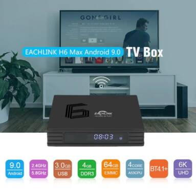 €41 with coupon for EACHLINK H6 Max Android 9.0 TV Box – Black EU Plug from GEARBEST