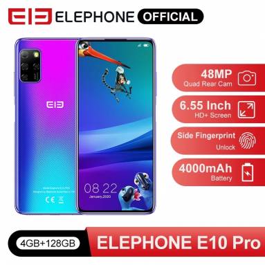 €112 with coupon for ELEPHONE E10 Pro Global Version 6.55 inch Punch-hole Screen NFC Android 10.0 4000mAh 48MP Quad Rear Camera 4GB 128GB MT6762D 4G Smartphone from BANGGOOD