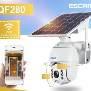 €71 with coupon for ESCAM QF280 1080P Cloud Storage PT WIFI PIR Alarm IP Camera With Solar Panel Full Color Night Vision Two Way IP66 Waterproof Audio Camera from EU ES CZ warehouse BANGGOOD